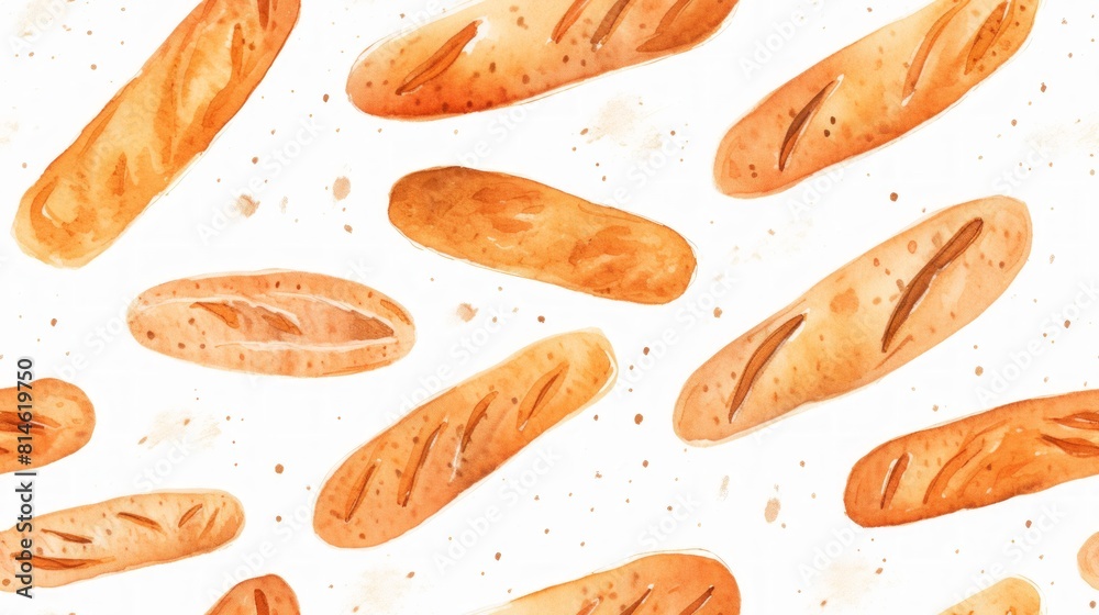 Poster Generative AI Simple aquarelle baguette pattern