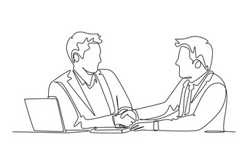 One continuous line drawing of client and customer concept. Doodle vector illustration in simple linear style.