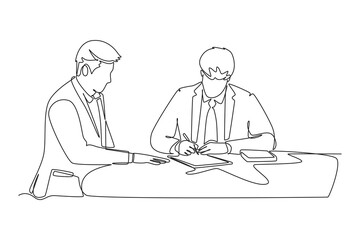 One continuous line drawing of client and customer concept. Doodle vector illustration in simple linear style.