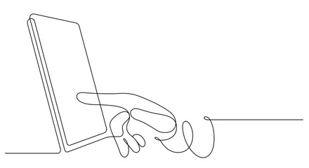 hand touching smartphone minimalism graphic one line