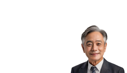 透過背景の中高年の日本人男性のバストアップ写真