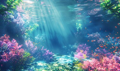 Obraz premium underwater scene with corals and plants in the water, Generative AI