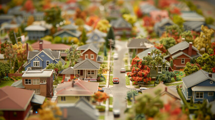 A model of a neighborhood with houses and cars