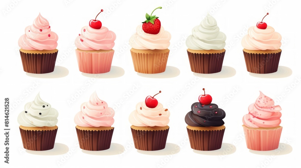 Poster Generative AI set of cupcakes with berries