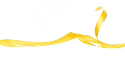 Gold Yellow ribbon long straight fly in air with curve roll shiny. Golden yellow ribbon for present gift birthday party to wrap around decorate and curl curve long straight. White background isolated