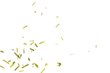 Golden Confetti Foil fall splashing in air. Gold Confetti Foil explosion flying, abstract cloud fly. Many Party glitter scatter in many group. White background isolated high speed shutter freeze