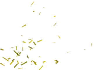 Golden Confetti Foil fall splashing in air. Gold Confetti Foil explosion flying, abstract cloud fly. Many Party glitter scatter in many group. White background isolated high speed shutter freeze