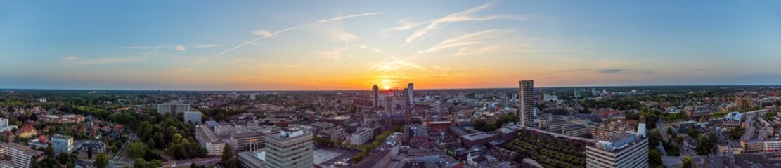 Fototapeta premium the view from above of an empty city street at sunset