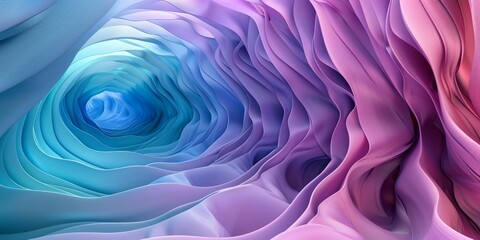 Obraz premium Lilac, Turquoise and Blue Colored Curves form Abstract Swoosh Tunnel.