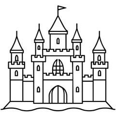 Fototapeta premium Royal Castle outline coloring book page line art illustration digital drawing
