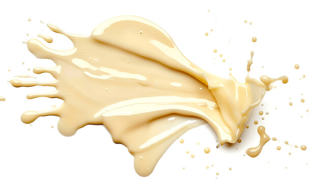 Spilled tasty condensed milk isolated on white, top view