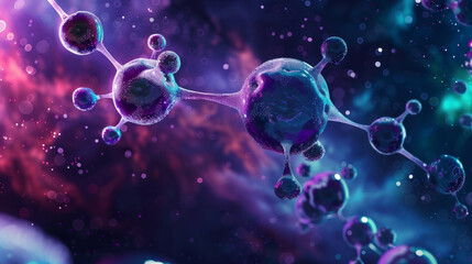 Vibrant 3D representation of molecules in cosmic space