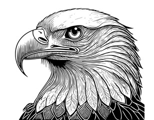 Aigle, profil, icone, dessin vectoriel, noir et blanc, gravure ancienne, fond blanc