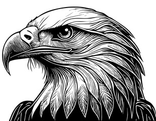 Aigle, profil, icone, dessin vectoriel, noir et blanc, gravure ancienne, fond blanc