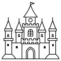 Fototapeta premium Royal Castle outline coloring book page line art illustration digital drawing