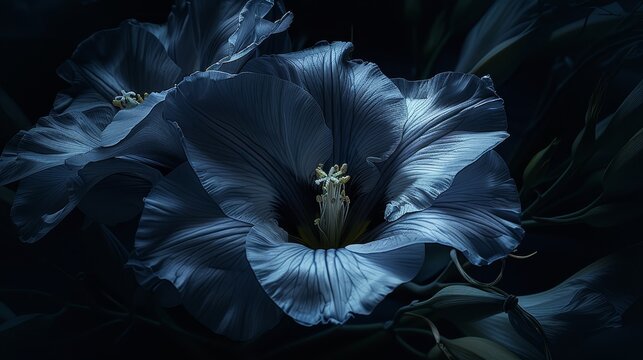 primer plano flor azul. fondo oscuro. heistcore lisianthus