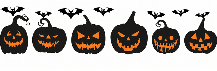 Naklejka premium Halloween Extravaganza, Enchanting Night Sky & Pumpkin Set in Papercut Style - Vector Illustrations Featuring Full Moon, Witch's Cauldron, Spider Webs & Bats. Ideal for Posters & Brochures with Custom