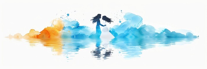 A woman and a girl are standing in the water