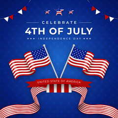 Vector realistic 4th of July with flag