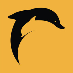 Silhouette of a dolphin on an orange backdrop © Wirestock