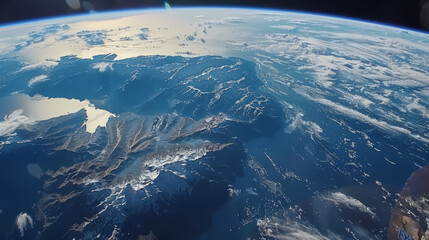 Earth s horizon with a magnificent mountain range from space