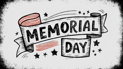 Memorial Day greeting card. Hand drawn sketch of Memorial day. Vintage typography. Generative Ai.