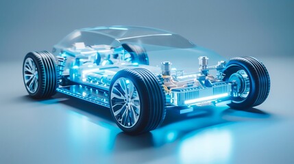 A detailed of a electric car with a blue light mounted on top