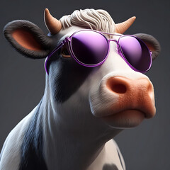 Vaca con gafas color morado 