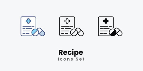 Recipe Icons thin line and glyph vector icon stock illustration