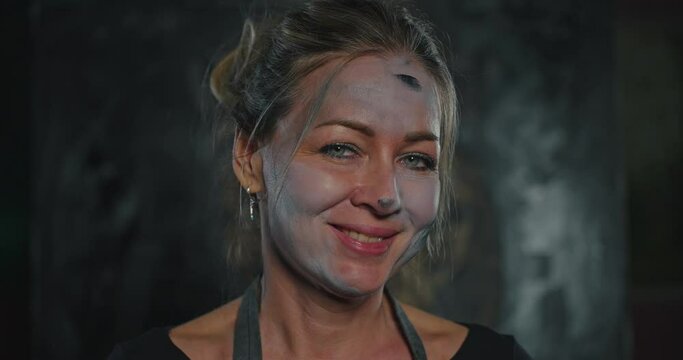 Woman Artist Smiling With Face Mask