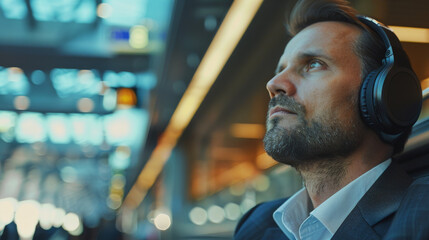 With noise-canceling headphones, business professionals create a focused work environment during their transit, tuning out distractions and staying immersed in their tasks