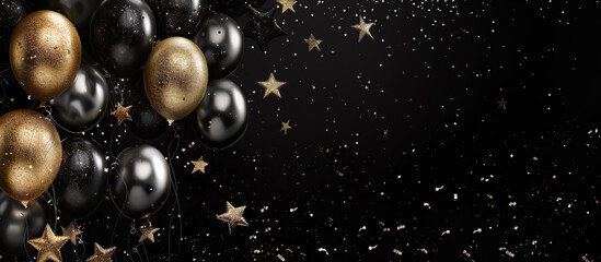 Fototapeta premium Background template design with luxury balloon foil and confetti ornaments.party and celebration flat lay banner