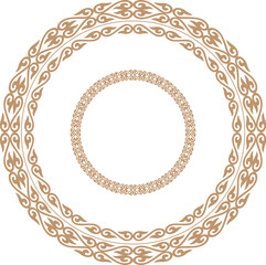 Vector gold Kazakh national round pattern, frame, ornaments. Ethnic ornament peoples of Asia, Kazakhs, Kirghiz, Kalmyks, Mongols, Buryats, Turkmens. Details and elements for design and postcards