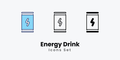 Energy Drink Icons thin line and glyph vector icon stock illustration