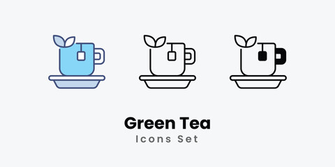 Green Tea Icons thin line and glyph vector icon stock illustration