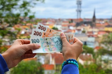 Czech koruna paper money