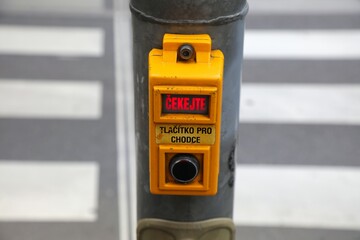 Prague pedestrian crossing green light request button