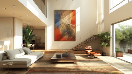 The Harmony of Space A  Photo Illustration of Modern Interior Design, Showcasing an Apartment with a Well-Appointed Dining Room and an Inviting Empty Living Room with Beige Walls