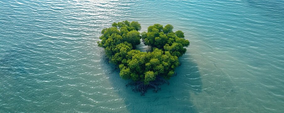 Aerial Drone View of a mangrove tree in a heart shape, Roebuck Bay in Broome, Western Australia, Australia.