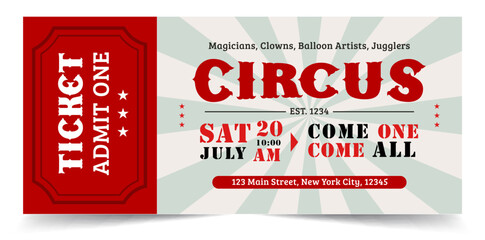 Vintage retro circus ticket template. Circus show horizontal ticket © GraphicStudio