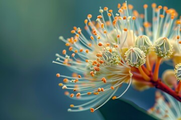 A detailed shot showcasing a white flower with vibrant orange stamen, revealing intricate patterns and textures. The bright stamen contrast beautifully against the delicate petals of the flower.