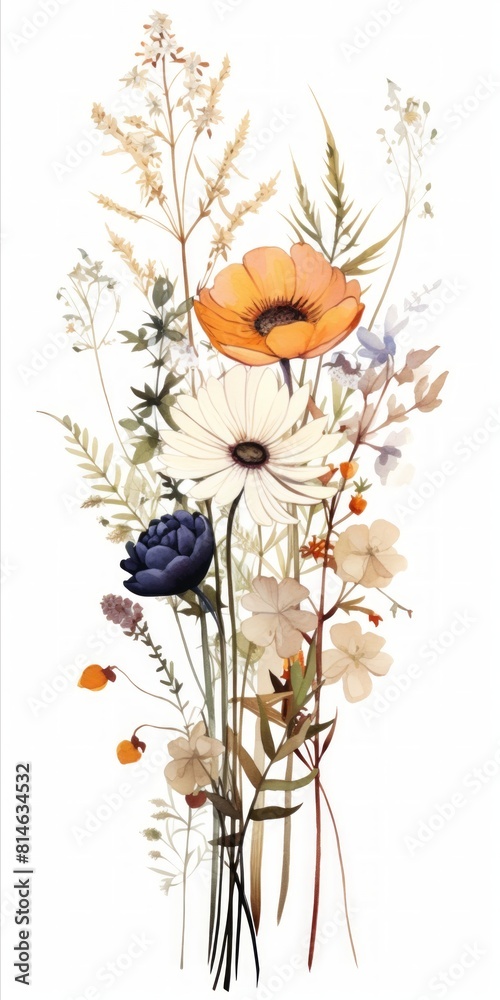 Poster generative ai a beautifully curated bouquet of wildflowers set on a white background, offering an op