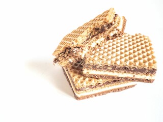 Closeup shot of waffle sandwiches isolated on a white backdrop