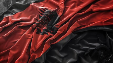 red and black flag of Albania flutters gracefully in the wind, symbolizing pride and unity.