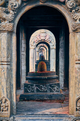Ancient votive shrine of Pandra Shivalaya with Shiva Lingam in Pashupatinath Temple in Kathmandu,...