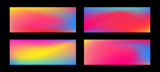 Set of awesome modern horizontal gradient banners. Bright energetic multicolor backgrounds. Blurred effect electric vibrant backdrops for web design, app, layout. Fluid mesh gradients. Hot African sky