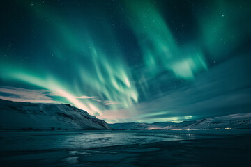 Aurora borealis lights up frozen lake