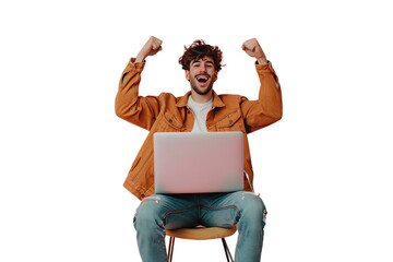 person with laptop isolated on transparent background
