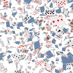 Flying playing cards on transparent background, abstract chaos of flying cards in the air