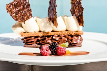 Delightful dessert served on a plate with a selection of fresh and juicy fruits